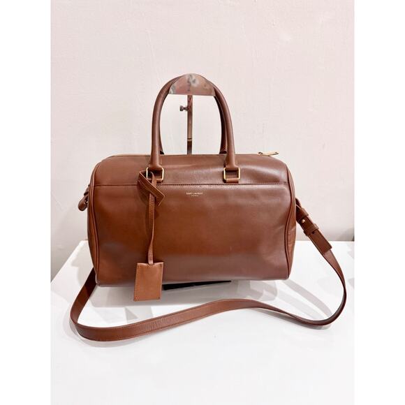 Saint Laurent Calfskin Leather Boston Classic Duffle Bag Cognac Brown Women's - Picture 1 of 6